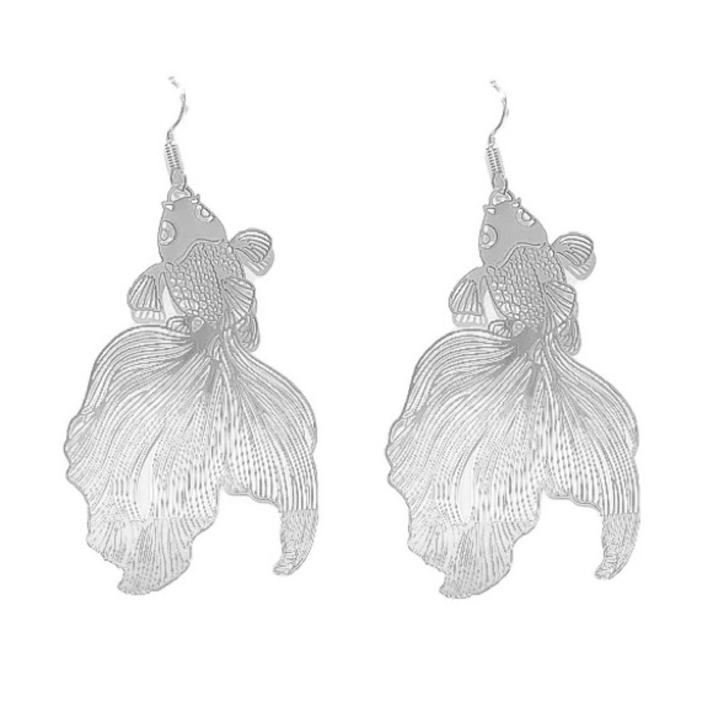 2/$25💛 Silver Koi Fish Long Dangle Earrings D24